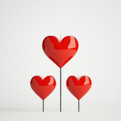 Romantic heart-shaped candle holders minimalist design modern decor bright studio clean aesthetic love-themed concept