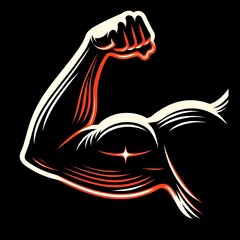 Glowing Outline of a Flexed Arm in Black and Red