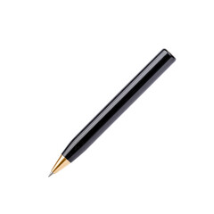 A sleek black pen with a gold tip, ideal for writing notes or signing documents., isolated on a transparent background.
