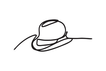 Hat line drawn continuous icon. Black gentleman hat vector icon. One line drawn hat icon.