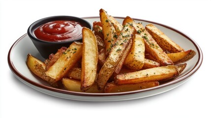 Crispy Golden French Fries with Herb Seasoning and Ketchup