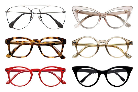 Stylish glasses and frames png element set on transparent background