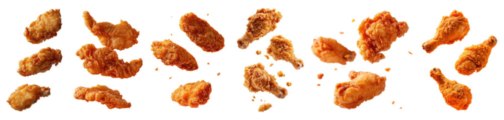 Fried chicken png cut out element set, transparent background