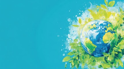 Naklejka premium Lush green leaves surround a globe, symbolizing harmony between health and the environment, showcasing a brighter, sustainable future