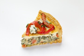 Gourmet Spinach and Roasted Pepper Quiche Slice Closeup