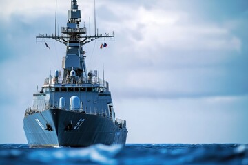 Fototapeta premium A naval vessel sailing through open waters