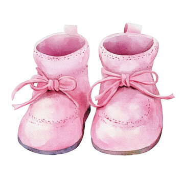 Cute Pink Baby Botties in Watercolor Style