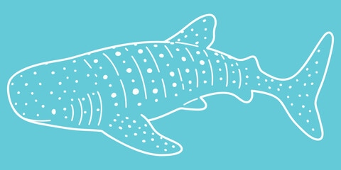 Simple and adorable Whale Shark line art illustration with patterns
