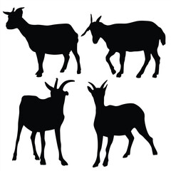 Collection of vector silhouettes of goats isolated on white background. Collection of Different Goat Poses, Perfect for Logo, Design, and More.