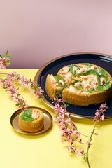 Spinach and Salmon Tart with Spring Blossoms