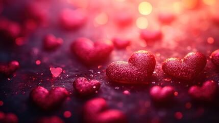 Glittery hearts, romantic bokeh, Valentine's Day card