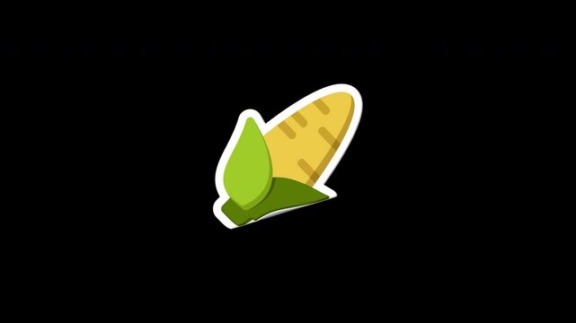 Corn sticker animation. Sticker on vegetable theme. Colorful cartoon corn icon. Cartoon style. Transparent background with alpha channel
