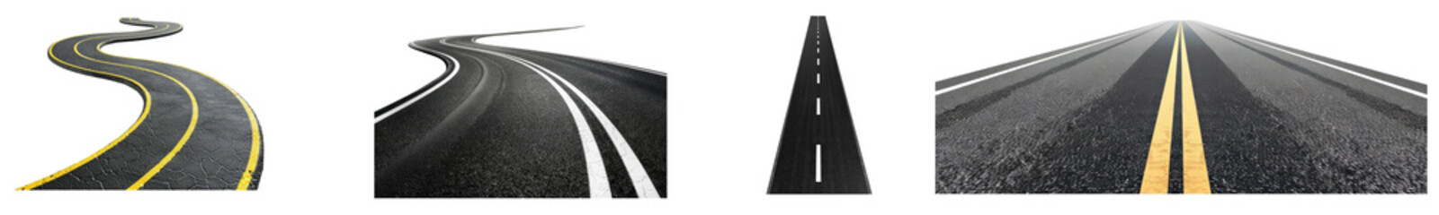 Asphalt road png cut out element set, transparent background