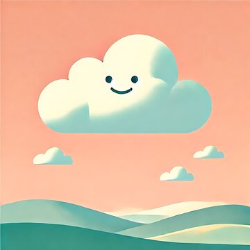 Smiling cloud in minimalist rolling landscape