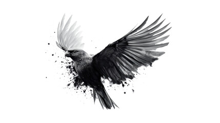 Naklejka premium Black and White Bird in Flight Art