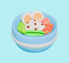 3D Cartoon Bowl with Healthy Food