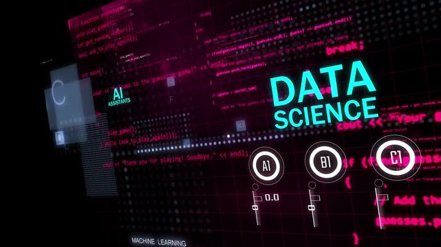 internet of things technology background animation with themed words like data science, content generation. Artificial intelligence high tech titles