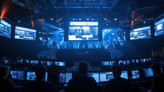 LargeScale Event Production Technical Crew Monitors and Stage Lighting