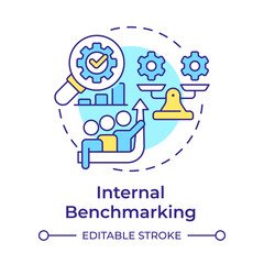 Internal benchmarking multi color concept icon. Identify best practices. Business processes comparison. Round shape line illustration. Abstract idea. Graphic design. Easy to use in article