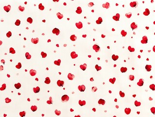 White seamless background with red hearts, Valentine's Day