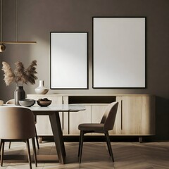 minimalist living room bathed in natural light from a large window. Frame mockup, Living room wall poster mockup. Interior mockup with house background. Modern interior design. 