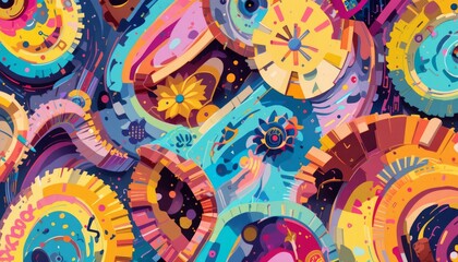 Vibrant Abstract Artwork: A Symphony of Colors and Shapes in a Whimsical, Dreamlike Composition