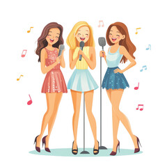 Teenage Girls Singing with Microphones on Stage