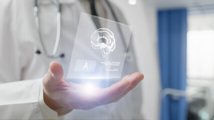 Doctor Analyzing Brain Hologram
