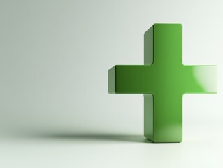 Glossy Green Plus Symbol on White Background  
