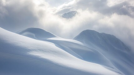 A person skiing down a snowy mountain, one phrase about what pictured on image and a one phrase with a short advice of where may be used this picture