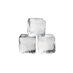 Three clear ice cubes stacked, perfect for refreshing beverages and cocktails., isolated on a transparent background.