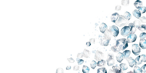 Pieces of crushed ice watercolor art template. Hand drawn frame illustration isolated on white