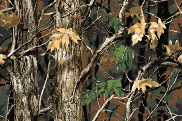 Hunting Camouflage with Seamless Real Tree Forest Design for Military Use