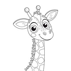 Cute giraffe funny animal. Hand drawn, line art. Pet character Hand drawn trendy coloring book