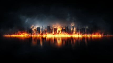 Naklejka premium Economic growth and inequality amidst urban poverty a dramatic visualization of a burning cityscape