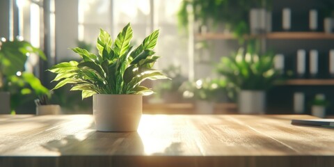 Fototapeta premium A modern workspace with indoor plants.