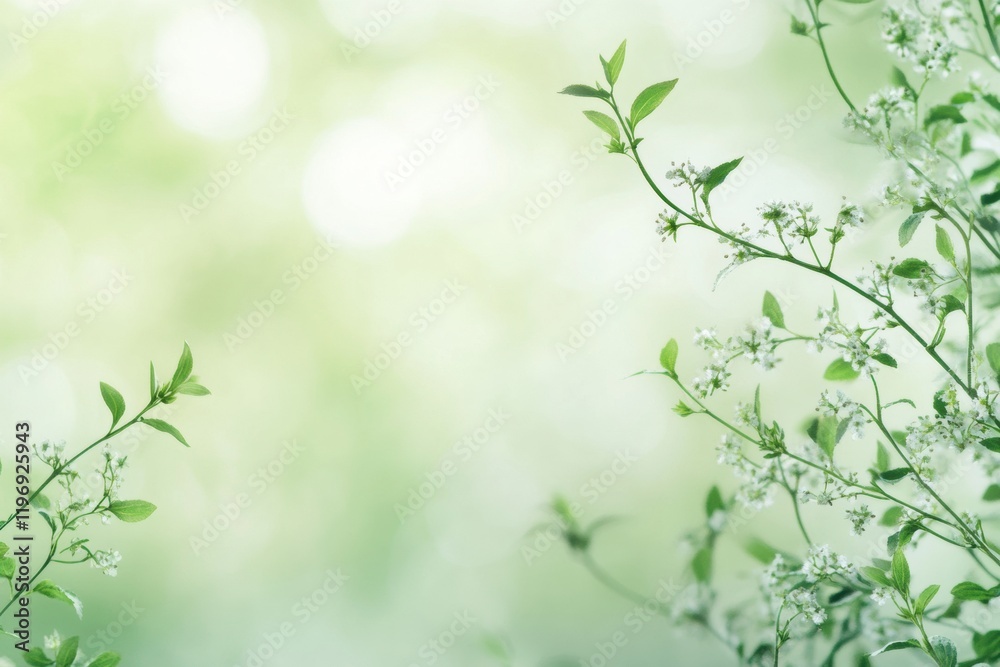 Leinwandbilder soft green nature background with delicate white flowers and space for text or design elements in a 
