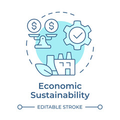 Economic sustainability soft blue concept icon. Financial equality, balance. Green production. Round shape line illustration. Abstract idea. Graphic design. Easy to use in infographic