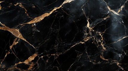 Luxurious Black Marble with Golden Veins: Elegant Texture Background