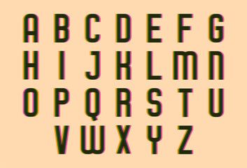 Alphabet letters in trendy risograph aesthetics, riso print effect