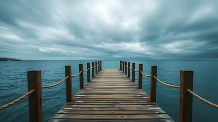 Fototapeta premium Wooden pier extending into a stormy sea. (1)