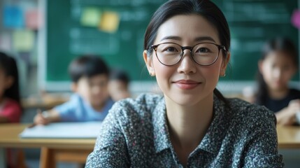 Smiling Teacher in Classroom