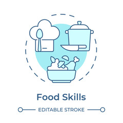 Food skills soft blue concept icon. Products preparation, tableware cleaning. Round shape line illustration. Abstract idea. Graphic design. Easy to use in infographic, presentation