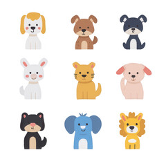 Obraz premium A colorful collection of cute cartoon animals in various playful poses., isolated on a transparent background.