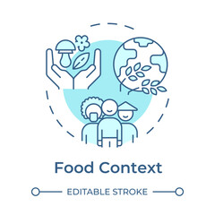 Food context soft blue concept icon. Cultural heritage, diversity. Agriculture, ecology. Round shape line illustration. Abstract idea. Graphic design. Easy to use in infographic, presentation