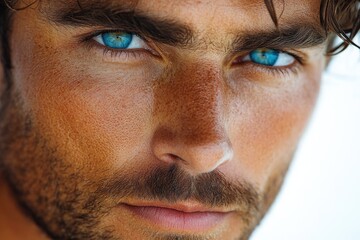 Fototapeta premium Close-up portrait of a person with bright blue eyes