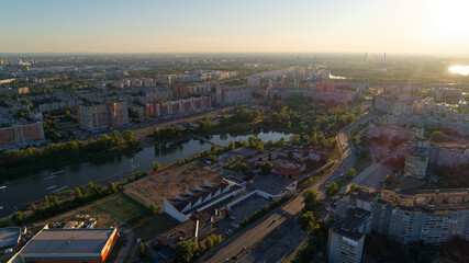 Cityscape with a river running through it