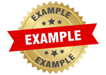 example. example round red and gold label isolated on transparent background