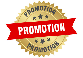 promotion. promotion round red and gold label isolated on transparent background