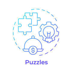 Puzzles dishes blue gradient concept icon. High profit with low popularity. Menu engineering matrix. Round shape line illustration. Abstract idea. Graphic design. Easy to use in presentation